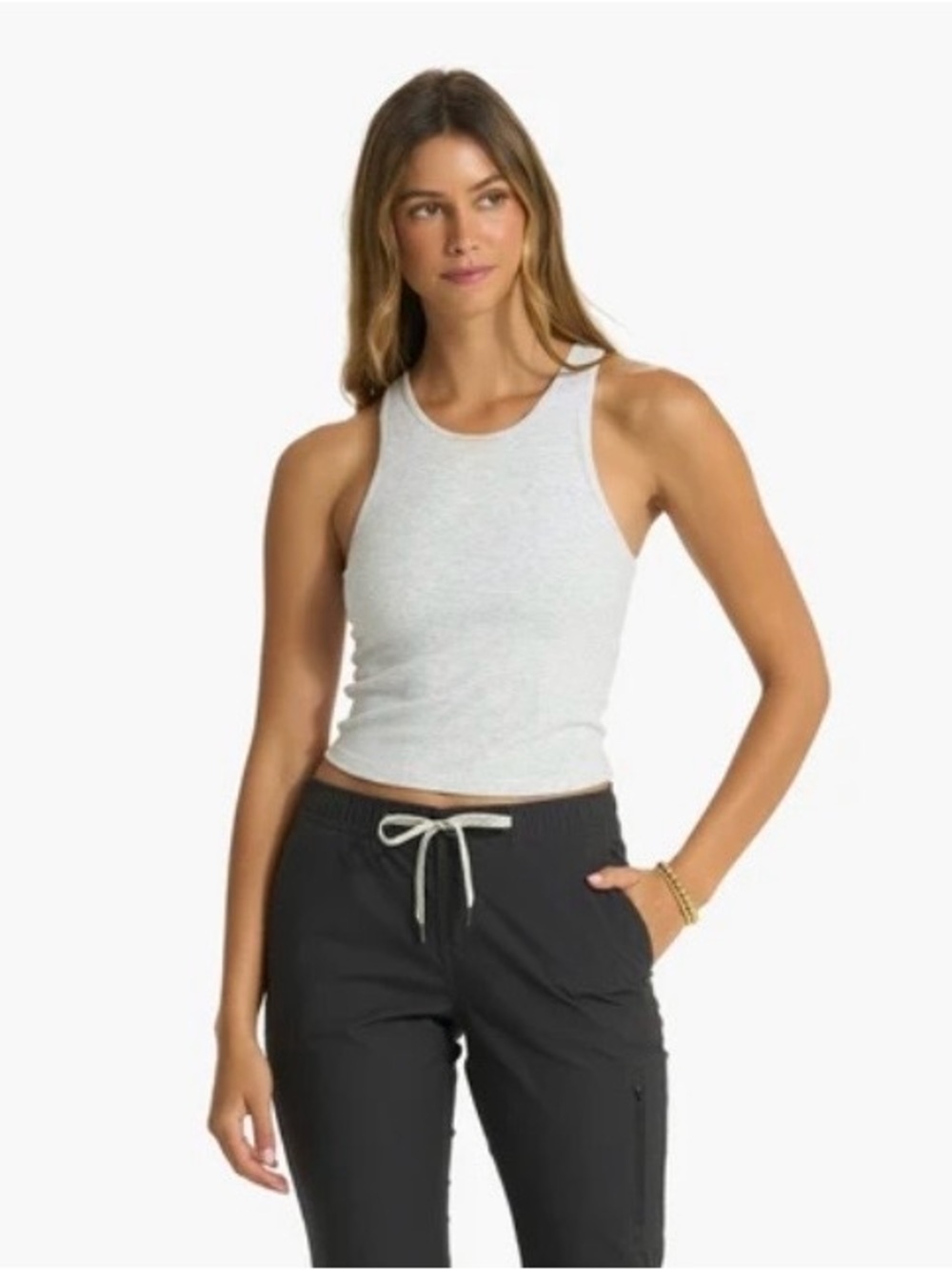 Vuori Pose Plyo Tank White Heather Size S Ribbed Crop Built-In Bra
